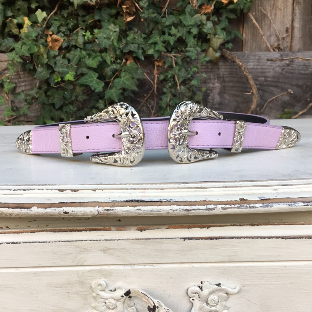 Lilac faux leather double buckle belt